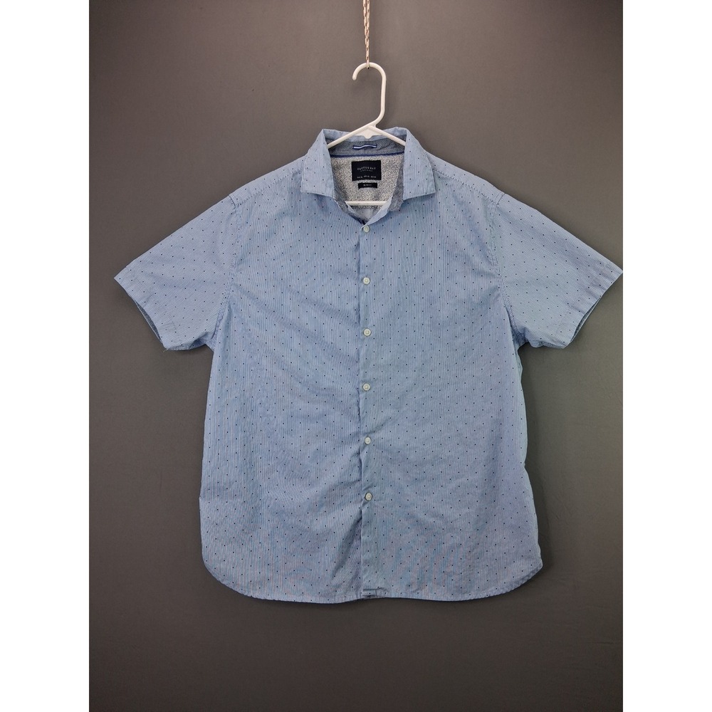Cactus Man Shirt Slim Fit XL Blue Striped Polka Dot Short Sleeve Button Up 1664